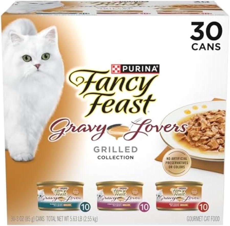 Purina Fancy Feast Gravy Lovers Poultry and Beef Grilled Gourmet Wet Cat Food Variety Pack - (Pack of 30) 3 oz. Cans (EXP 06/01/27) Purina Fancy Feast Gravy Lovers Poultry and Beef Grilled Gourmet Wet Cat Food Variety Pack - (Pack of 30) 3 oz. Cans (EXP 06/01/27)