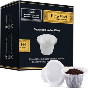 Pro Mael 360 Count Disposable K Cup Filters, Coffee Filter Paper for Keurig Brewers Single Serve 1.0 and 2.0, Use with Reusable K Cup Pods (White)
