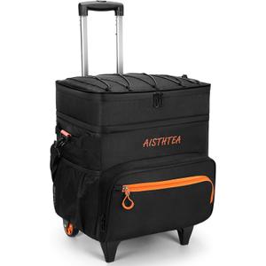 Rolling Cooler with Wheels and  Handle, + Can Leakproof Soft Sided Travel Cooler, Double Deck & Enhanced Stability Wheeled Cooler, Insulated Cool Bag for Camping,Grocery,Beach,Outdoor