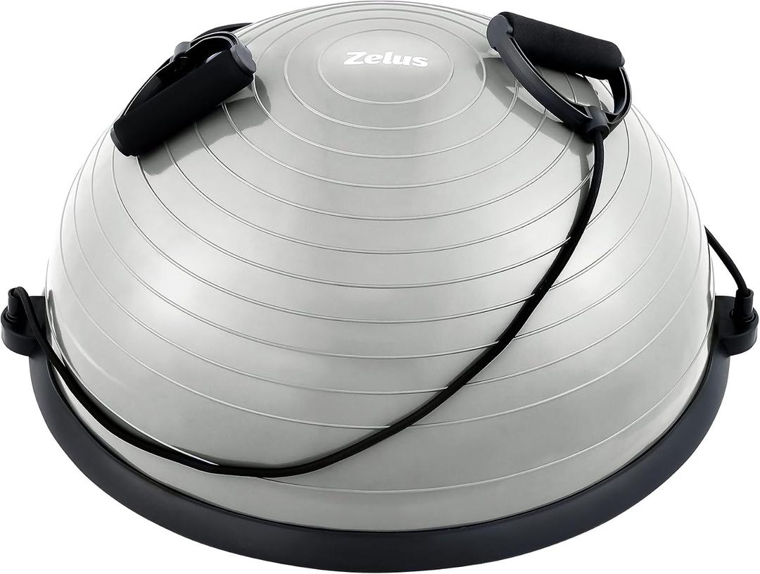 ZELUS Balance Ball Trainer with Resistance Bands and Foot Pump, Inflatable Yoga Ball for Home Gym Workouts, Exercise Half Ball for Balance Training Core Strength Fitness More, 330lb Cap, 23 Inch