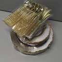 Liacere 150PCS Clear Gold Plastic Plates - Disposable Plastic Silverware with Glitter Bamboo Handle Cutlery-Baroque Clear Gold Disposable Plates for Wedding & Party & Thanksgiving &Fall Decor (Floral)