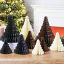 Spiareal 9 Pcs Paper Christmas Tree Decor 3D Honeycomb Trees Table Centerpiece for Modern Mantel Decorations Beige Brown Gray Home Xmas Holiday Party Decorations 6, 8, 12 Inch