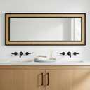 Rattan Full Length Mirror,24"x60" Long Rattan Wall Mirror,Wooden Mirror with Wicker Frame,Decorative Full Body Mirror Hanging,Farmhouse Rectangle Floor Mirror for Bathroom Living Dressing Room Black