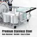 Expandable Dish Drying Rack in Sink,Stainless Steel Over The Sink Dish Drainer Drying Rack for Kitchen Counter,with Utensil Holder,Silver