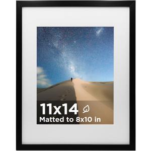KINLINK 11x14 Picture Frame Black, Wooden 14x11 Photo Frames with Plexiglass for 8x10 Picture with Mat or 11x14 Without Mat, 11 x 14 Frame for Art Collage Gallery Wall and Tabletop Display