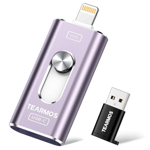 TEARMOS 256GB Photo Stick for iPhone Flash Drive, Memory Stick Phone Storage for Photos and Videos Files Backup, Compatible with iPhone iPad Android PC, Plug & Play, No App Required (Purple)