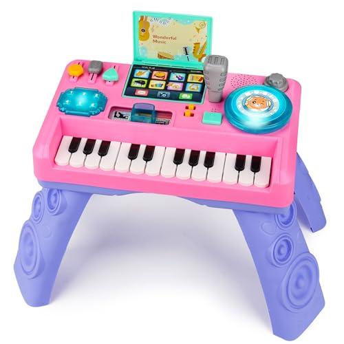 Baby DJ Table for Toddlers 1-3 with Music & Light, Musical Baby Piano Toys 6-9-12-18 Months Toddler Activity Table Music Instruments Learning Toys for 1 Year Old Girl Valentine Birthday Gifts Age 0-2