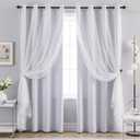 Anytime Home Curtains Blackout and Sheer Layered Solid Window Curtain Panel Pair with Grommet Top, 52W x 72L, Greyish White