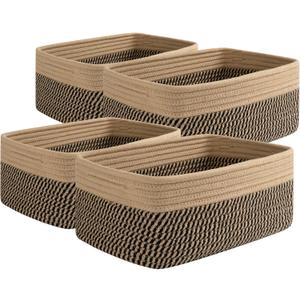 OIAHOMY 4 Pack Storage Baskets for Organizing, Small Bins for Shelves, Cute Decorative Storage Bins, Organizer Baskets for Gifts Empty,13''Lx8.7''Wx5.1''H, Black/Yellow