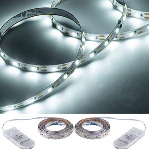 Short Led Strip Lights Battery Powered with Flashing, 3.28ft/1PCS Flexible LED Fairy Lights Battery Operated Bright for Shadow Box DIY Gift Car Bar Party Christmas, 2 Pack (Daylight White)