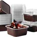 50 Pcs Mini Square Baking Cups with Lids,5oz Aluminum Foil Mini Cake Pans with Lids,Disposable Ramekins Cake Pans,150ml Dessert Cups Cupcake Pans for Wedding Birthday Party,Coffee