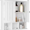 ChooChoo Bathroom Cabinet Wall Mounted 2-Door with 3 Open Shelves, Wooden Medicine Cabinets with Adjustable Shelf, Space Saver Storage Cabinets Over The Toilet for Bathroom&Living Room, White (1 pack)