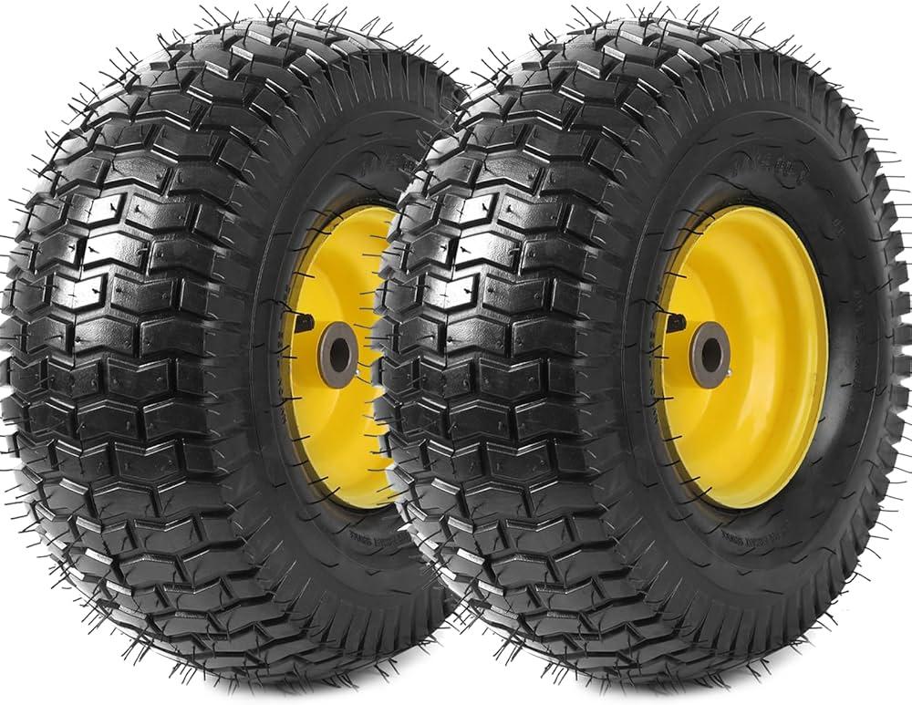 AR-PRO (2 Pack) 13 x 5.00-6" Tire and Wheel, Universal Tubeless Lawn Mower Tires with Rim, 3" Centered Hub and 3/4" Bushings - Fit for Most Riding Mower, Garden Lawn Tractor (Silver Rims)