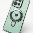 for Motorola Moto G 2026 Phone Case with Screen Protector,Cute Love Heart Pattern,Ring Metal Kickstand,Plated Gold Edge Soft TPU Full Camera Protection Cover for Moto G Play 2026