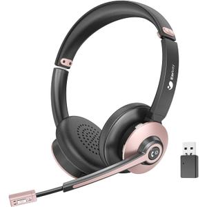 Wireless Headset with Mic for Work, Bluetooth Headphones with Microphone Noise Canceling & USB Dongle, Handsfree 26+ Hours Battery & Mute Button, for Office/Call Center/Laptop/MS Teams/Conference