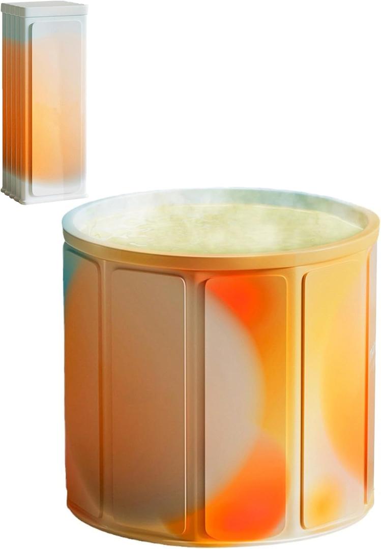 Portable Bathtub Adult Ice Bath Tub - Collapsible Folding Foldable Bathtub for Adult Shower Bathroom Hot SPA Soaking Cold Plunge Tub Deep Freestanding Bathtub Indoor Outdoor Orange