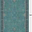 Washable 5x8 Teal Rug for Living Room, Boho Area Rugs for Bedroom Under Bed, Modern Floral Low-Pile Non Skid Carpet for Dining Room Under Table, Stain Resistant Vintage Home Décor