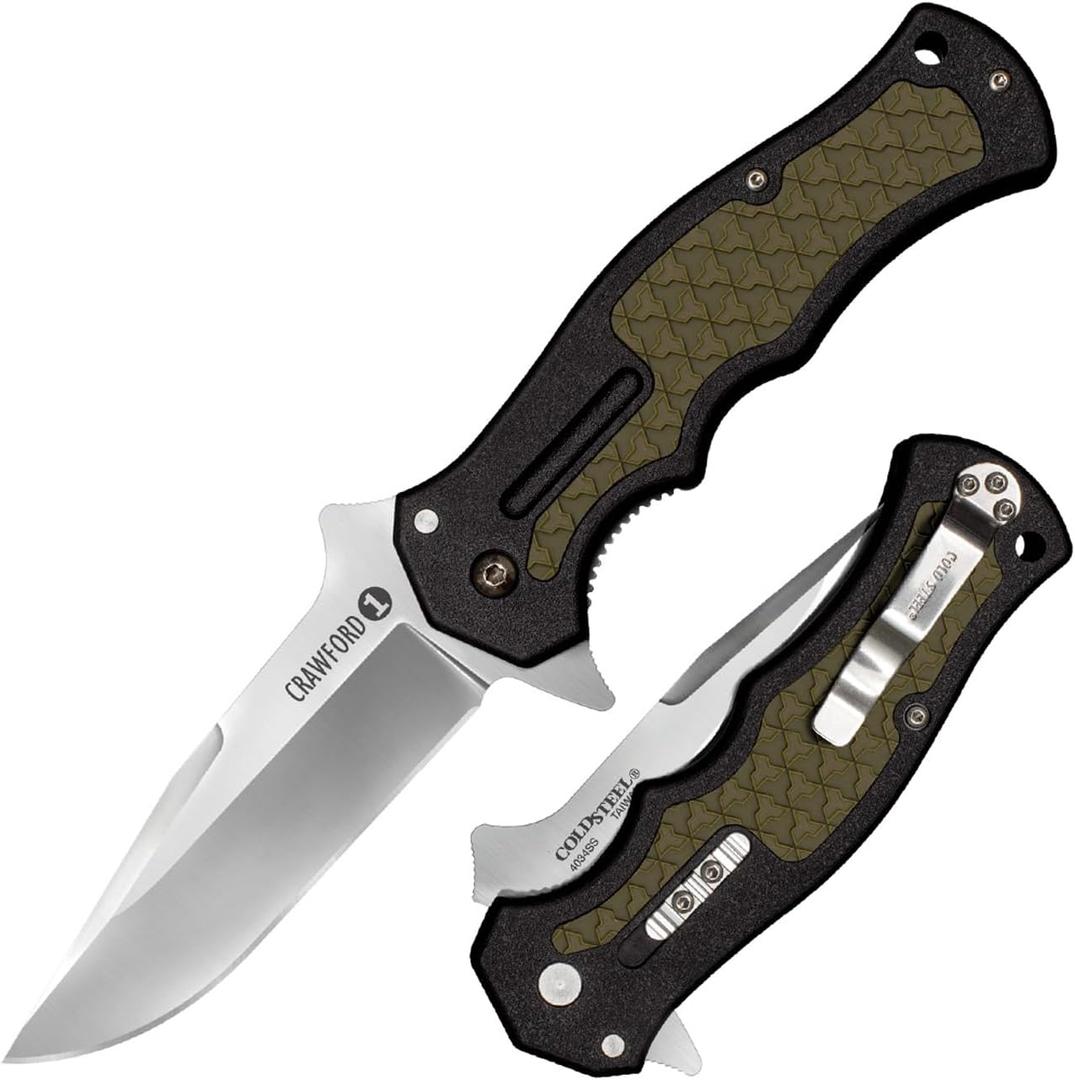 COLD STEEL Crawford Model 1 3.5" 4034SS Clip Point Blade 4.875" Zy-Ex Handle Tactical Folding Knife with Spring Leaf Lock