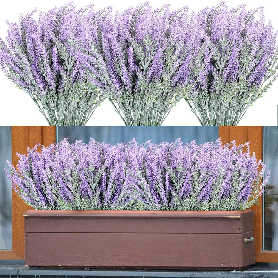 30 Bundles Artificial Lavender Outdoor UV Resistant Fake Lavender Flowers No Fade Faux Plastic Plants 15 inch Greenery Stems Decor for Indoor Outside Vase Bouquet Garden Porch Home Wedding (Purple)