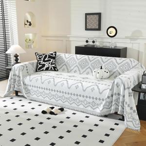 LUFEIJIASHI Boho Couch Covers for Sofa Non Slip Sofa Covers Washable Couch Covers for 3 Cushion Couch Sofa Pet Friendly Sectional Couch Cover Blanket Furniture Protector for Dogs (Grey, 71"x118")