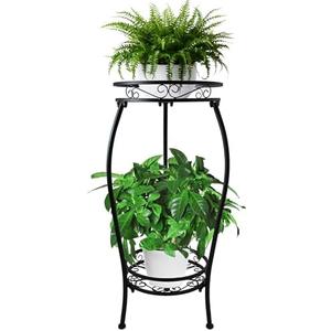 CASIMR 2 Tier Plant Stand Indoor Outdoor, 26.6" Tall Metal Potted Holder Rack Multiple Flower Pot Stand Heavy Duty Plant Shelf Rustproof Iron Plant Round Supports Rack