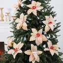 6 Pcs Large Christmas Gingerbread Poinsettia Flowers Tree Picks with Berries 10.6 Inches Christmas Tree Ornaments for Xmas Home Vase Decor(Gold)