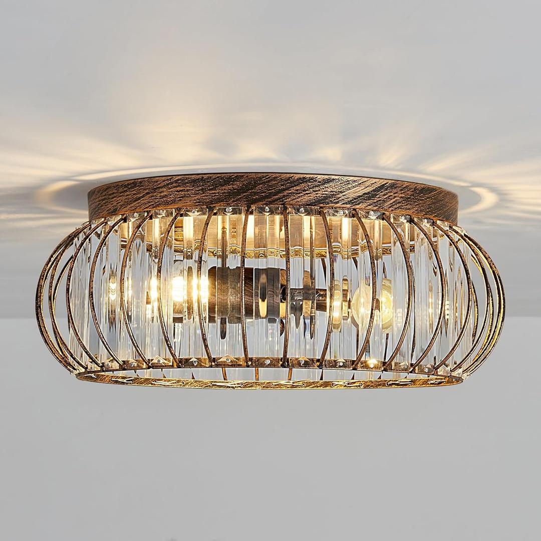 YYJLX Modern Crystal Ceiling Light Oil Rubbed Bronze Flush Mount Ceiling Light Fixture 3 Light Ceiling Chandelier for Hallway Bedroom Bathroom Foyer Living Room Dining Room Kitchen. (Large)