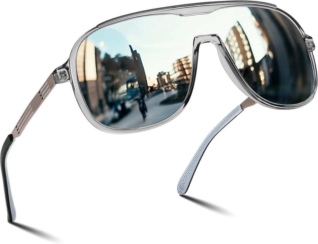 FEISEDY Polarized Sunglasses Men Mirrored One Piece Lens Shades Women Reflective UV Protection Sun Glasses B0277