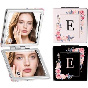 2-Pack Letter Compact Mirror, 1X/3X Magnifying and Portable Makeup Mirror, Travel Small Pocket Mirror for Women