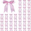 50 Pcs 5 Inches Twist Tie Satin Ribbon Bows Pretied Premade Craft Bows for Treat Bags Gift Wrapping Basket Wedding Baby Shower Brithday Christmas Party (Pink)