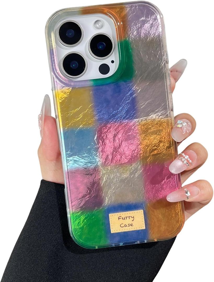 Compatible with iPhone 16 Pro Case, Cute Aesthetic Trendy Colorful Checkered Phone Case for Women, Classic Slim Soft TPU Protective Shockproof Cover for iPhone 16 Pro 6.3"