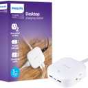 Philips USB Desktop Charging Station, 32W 5 Ft USB C & A Ports, 2 Grounded Outlets, Multiport Charging Hub for iPhone 13-16 Series, iPad Pro, Braided Cord, DLP3553W/37
