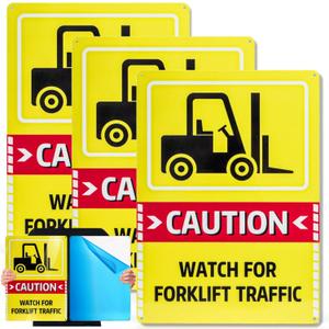 3 Pack "Caution - Watch For Forklift Traffic" Sign, 10" x 14" Aluminum Watch For Forklift Safety Signs, Reflective Warning Sign for Indoor Outdoor Use, Fade-Resistant, UV Protected, Waterproof
