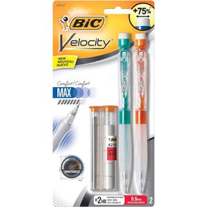 BIC Velocity Max Mechanical Pencils, With Colorful Barrel, Medium Point (0.7mm), 2-Count Pack Mechanical Pencils With Erasers and Lead Refills BIC Velocity Max Mechanical Pencils, With Colorful Barrel, Medium Point (0.7mm), 2-Count Pack Mechanical Pencils With Erasers and Lead Refills