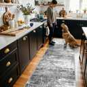2x8 Washable Hallway Runner Rug: Abstract Stain Resistant Kitchen Rugs Farmhouse Ultra Soft Bathroom Bedroom Entryway Print Floor Mat Thin Non-Slip Indoor Carpet for Living Room Laudry(2x8,Black/Grey)