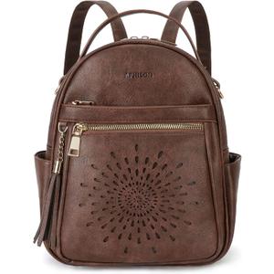 APHISON Small Backpack Purse for Women Cute PU Leather Mini Backpacks Ladies Casual Lightweight Travel Daypack Waterproof (Brown)