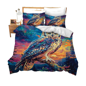 jamie world Owl Bedding Set King Size Animal Forest Duvet Comforter Cover Fantasy Cozy Quilt Cover Decorative Soft Bed Sets with 2 Pillowcases for Kids Adults