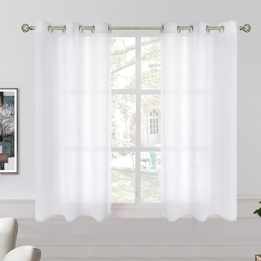 BGment Natural Linen Look Semi Sheer Curtains for Bedroom, Grommet Light Filtering Casual Textured Privacy Opaque Sheer Curtains for Living Room, 2 Panels (Each 38 x 54 Inch, White)
