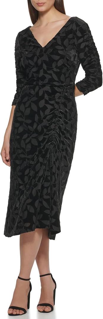 Kensie Womens Velvet Burnout Bodycon Midi Dress (12, Black)