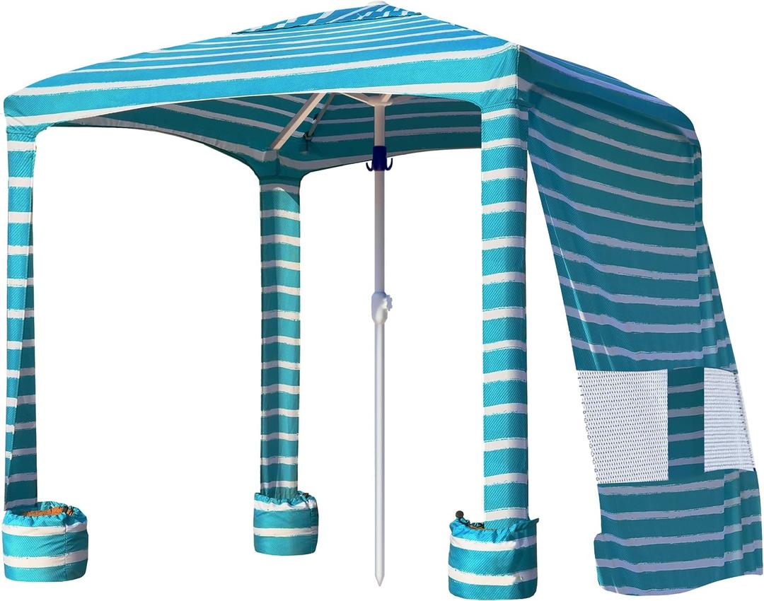 AMMSUN Beach Cabana, 6.5'x6.5' Beach Canopy, Easy Set up and Take Down, Cabana Tent with Sand Pockets, Instant Sun Shade with Side Wall, Turquoise