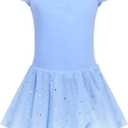 Arshiner Girls Ruffle Sleeve Ballet Dance Dress Tutu Skirted Leotard (6-7 Years, Blue)