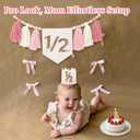 1/2 Birthday girl, Pink High Chair Banner with Handmade Hat and Candle, Half Way to One Baby, Half Birthday Docoration