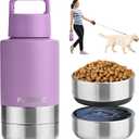 KEWIXY Insulated Dog Travel Water Bottle with Detachable Bowls, 3 in 1 Portable Dog Water Bottle Dispenser, Dog Accessories for Walking, Hiking, Camping, Outdoor (Lavender, 32 Oz)