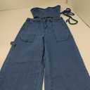 Molilove Womens Denim Set 2 Piece Outfits Sexy Sleeveless Tube Top Drawstring Wide Leg Jeans With Pockets Y2K Matching Set (Blue) XL
