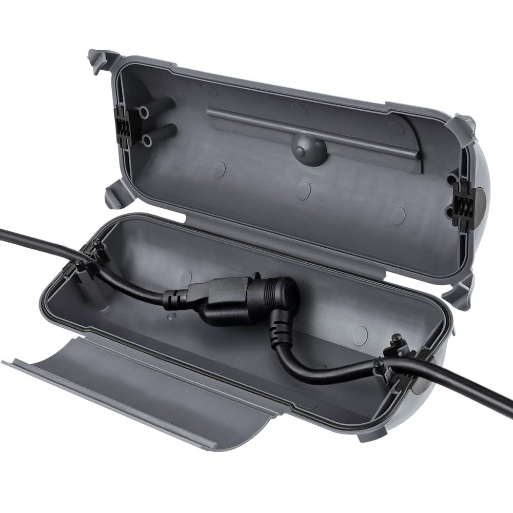 Flemoon Outdoor Extension Cord Safety Cover with Waterproof Protector Seal, Weatherproof Electrical Connection Box for Outdoor Outlets, Plugs, Sockets, Holiday Decorations, Power Tools, Gray