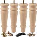 La Vane 8 inch / 20cm Unfinished Wooden Furniture Legs, 4PCS Soild Wood Turned Spindle Replacement Bun Feet with Pre-Drilled M8 Inch Bolt & Mounting Plate for Sofa Couch Chair Ottoman (Type #04)
