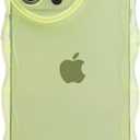 Anuck for iPhone 14 Pro Case Wave, Curly Frame Design for Women Girls, Cute Love Heart Camera Aesthetic Phone Case Soft Flexible TPU Shockproof Full-Body Protective Cover, Clear Yellow