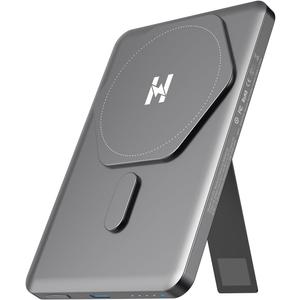 Magnetic Slim Portable Charger with Stand, 5000mAh Wireless Power Bank[Alloy-Made], PD 20W Fast Charging Compatible with iPhone 16/15/15 Pro/15 Pro Max, iPhone 14/13/12 Series