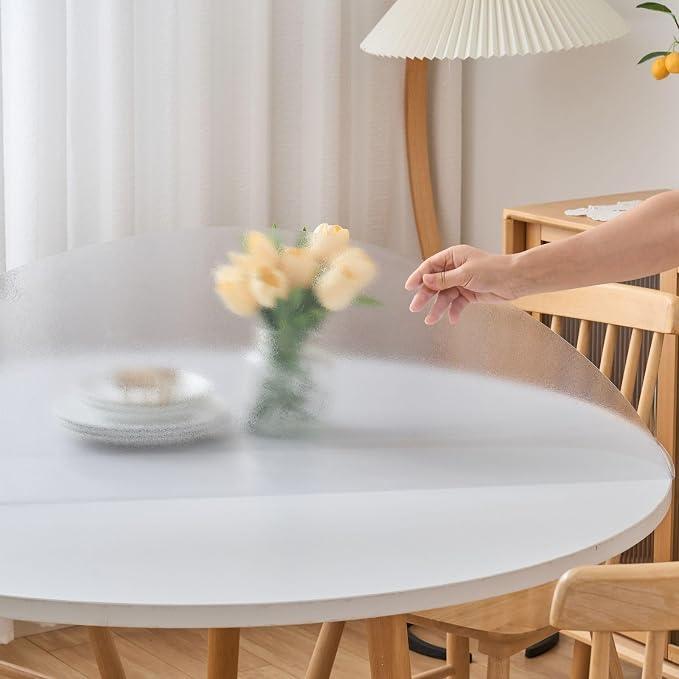 48 Inch Round Frosted Table Cover Protector, Frosted Round Table Protector for Dining Room Table, 1.5mm Thick Waterproof Round Plastic Vinyl Pad
