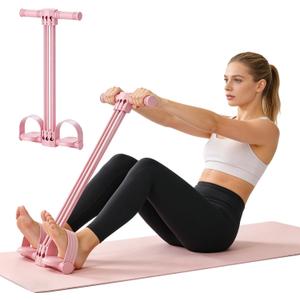 Pedal Resistance Bands with Handles,6-Tube Elastic Yoga Foot Pedal Resistance Band, Natural Rubber Tension Rope, Fitness Shaping Yoga for Abdominal, Leg, Arm and Back Slimming Trainingce (Pink)